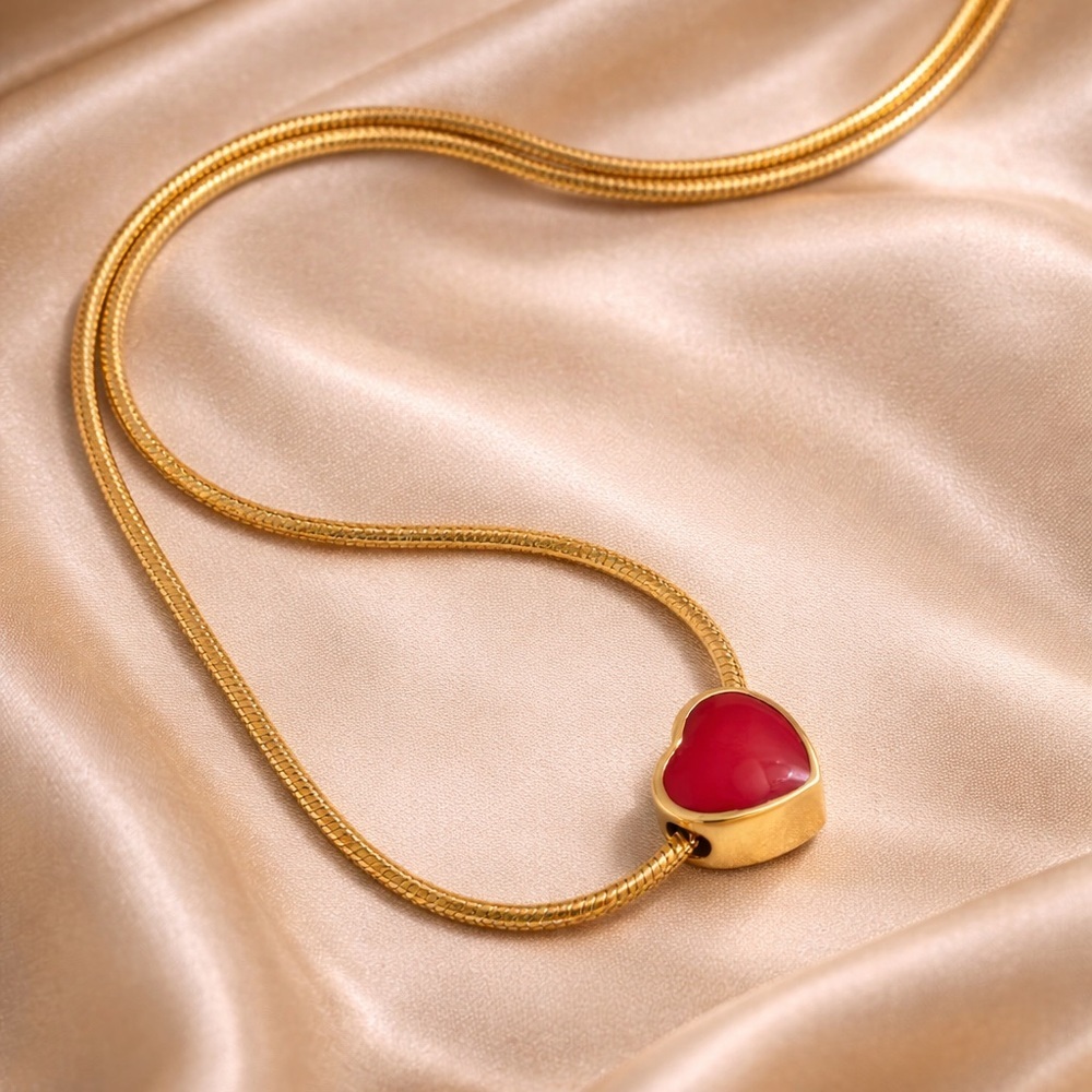 Red Heart Cute Minimal Gold Necklace